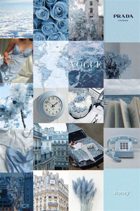 Blue Collage Kit, Blue/white/grey Aesthetic Wall Collage Kit, Room ...