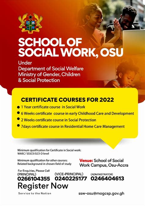 School of Social Work Certificate Courses for 2022 : Ministry of Gender ...