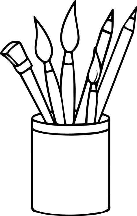 nice Art Supplies Pencils Paint Brushes Coloring Page | Printable ...