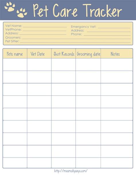 FREE Printable Pet Care Tracker | Pet care printables, Pet care ...