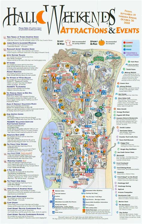 Cedar Point 2003 Halloweekends map Haunted House Food, Peanut Costume ...