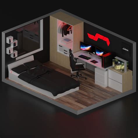 Gaming room | 3D model | Small game rooms, Bedroom setup, Gaming room setup