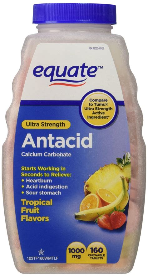 Equate Ultra Strength Antacid Tablets - Tropical Fruit Flavors (160 ...