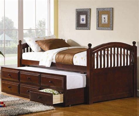 Coaster Cherry Finish trundle captains bed for kids with storage ...