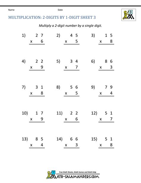 Multiplication Practice Worksheets Grade 3