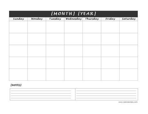 Blank Calendar Template With Notes | Images and Photos finder