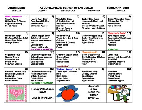 Day Care Blank Menu Forms - Free Printable Daycare Menus - Free Printable