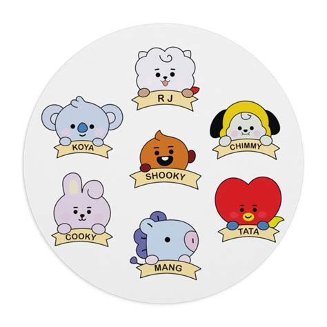 BTS BT21 Characters Inspired Round Mouse Pad / K-pop Gifts - Etsy