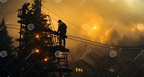 Firefighters Extinguish Fire in Burning House Stock Image - Image of ...