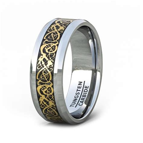 Tungsten Engraved Ring Gold Dragon Silver Tungsten Custom - Etsy