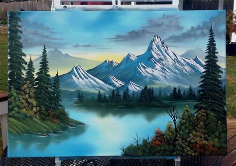 "Cool Mountain Lake" on 24x36 canvas as a tribute to Bob Ross on his ...