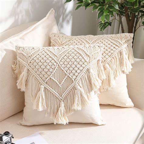 Throw Pillow Covers, Macrame Cushion Case, Woven Boho Cushion Cover for ...