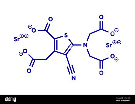 Strontium ranelate osteoporosis drug molecule. Blue skeletal formula on ...