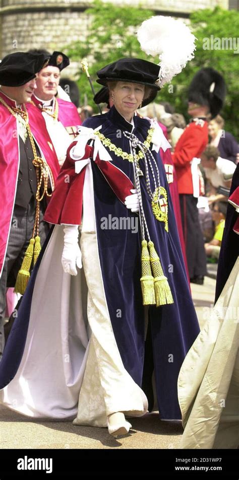 HRH The Princess Royal wearing her Order of the Garter robes as she ...