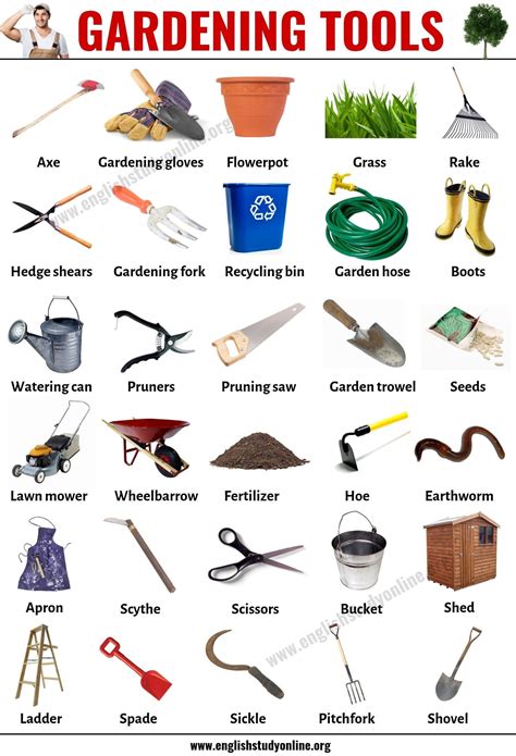 Gardening Tools: List of 30 Useful Tools Names for Gardening - English ...