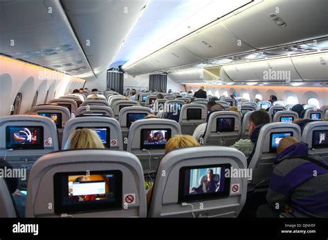 Interior of a Boeing 787 Dreamliner Thompson airways aircraft showing ...