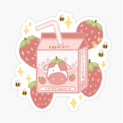 'Strawberry Cow Milk ' Sticker by TamagoShop in 2020 | Wallpaper iphone ...