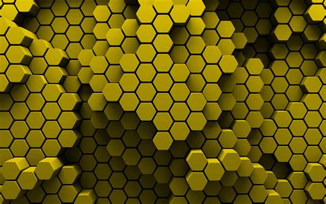 Yellow hexagons 3D art, creative, honeycomb, hexagons patterns, yellow ...