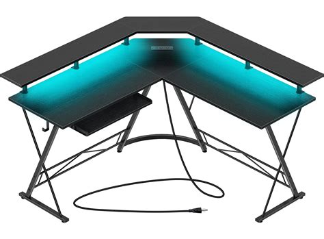 Buy Rolanstar Gaming Desk with Power Outlets & LED Lights, 54" L Shaped ...