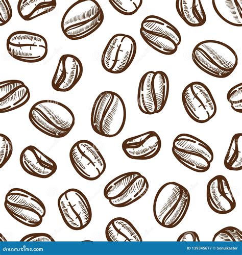 Coffee Beans Sketch Seamless Pattern Energetic Hot Drink Ingredient ...