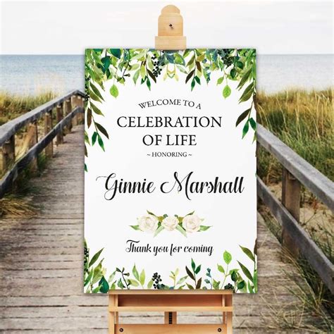 The celebration of life funeral welcome sign celebrates the natural ...