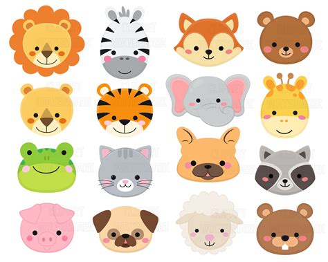 Caras de animales Clipart Animales de Safari gatos perros - Etsy México