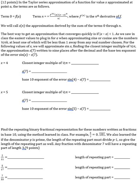 Solved (12 points) In the Taylor series approximation of a | Chegg.com