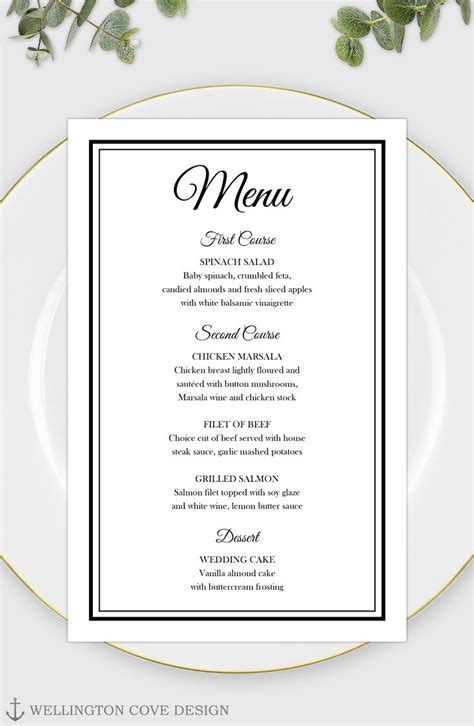 Printable Wedding Menu Template for Microsoft Word Elegant Black Script ...