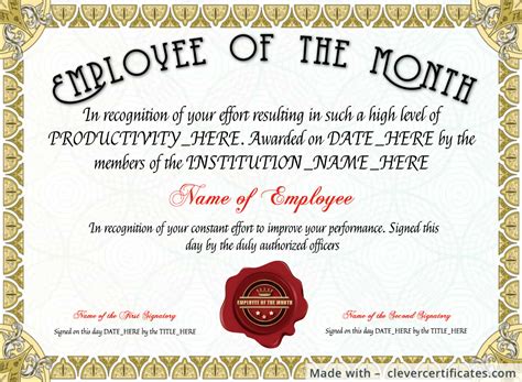 Free Employee of the Month Certificate Template at clevercertificates ...