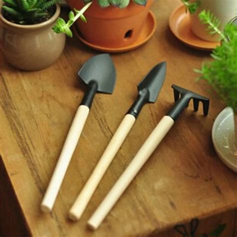 Plant Garden Tools Set with Wooden Handle Gardening Shovel Rake small ...