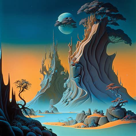 Fantastical, Otherworldly Landscape in the Style of Roger Dean, Alien ...