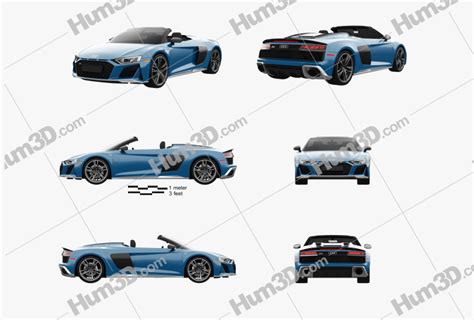 Audi R8 V10 US-spec spyder 2022 Blueprint Template - Hum3D