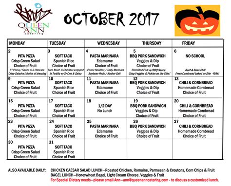 New School Lunch Menu for October! – St. Anne School