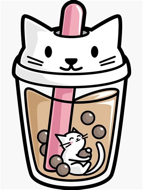 "Bubble Tea with White Cute Kawaii Cat Inside" Sticker for Sale by ...