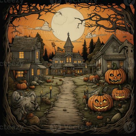 Illustration Halloween town background high quality ai generated image ...