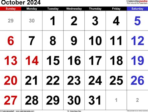 October 2024 Monthly Calendar - Andra Blanche