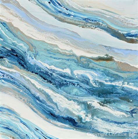 Canvas Print Art Blue White Coastal Abstract Painting Aqua Beach Decor ...