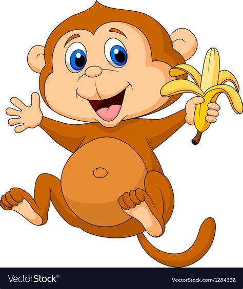 Vector illustration of Cute monkey cartoon eating banana. Download a ...