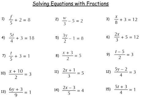 Worksheet Solving Equations With Fractions