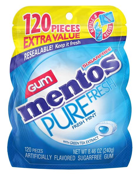 Mentos Pure Fresh Sugar-Free Chewing Gum with Xylitol, Fresh Mint, 120 ...