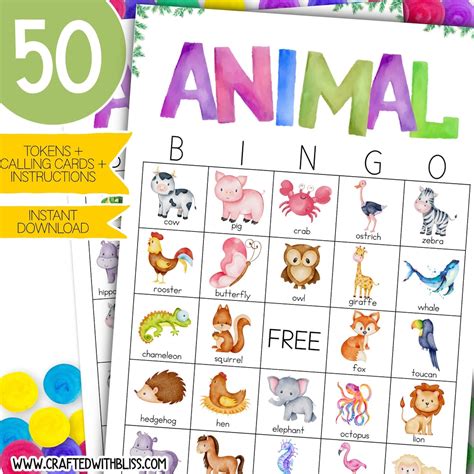 50 Animal Party Bingo Cards Classroom Game Bingo Game Animal - Etsy