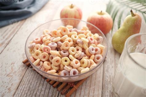 close up of colorful cereal corn flakes in a bowl 8260271 Stock Photo ...