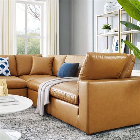 Commix Down Filled Overstuffed Vegan Leather 5-Piece Sectional Sofa in ...