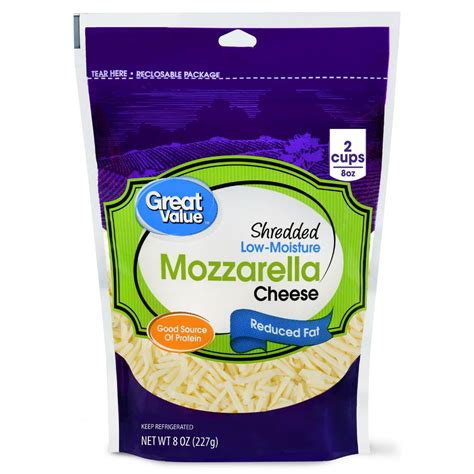 Great Value Reduced Fat Shredded Mozzarella Cheese, 7 oz - Walmart.com ...