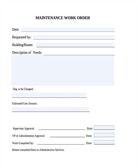 Free Printable Maintenance Work Order Template - Printable Templates