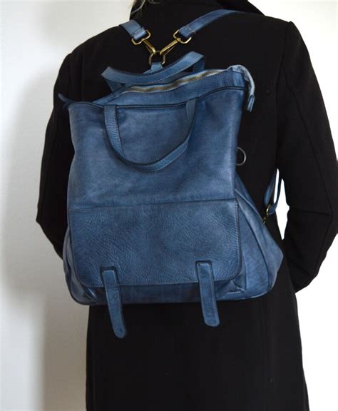 Blue Leather Backpack Women's Leather Bag Everyday Bag - Etsy