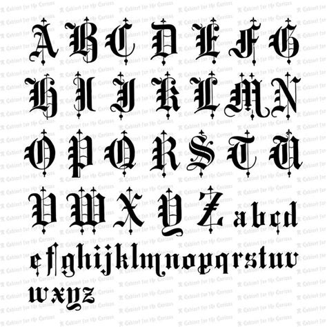 an old english alphabet with the letters and numbers in black ink on a ...