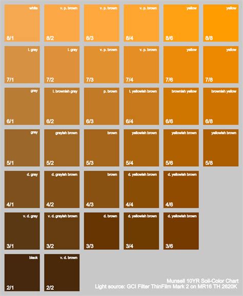 Munsell 10YR Soil Color Chart under Various Light Sources