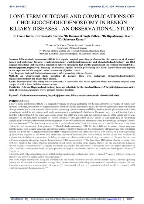 (PDF) LONG TERM OUTCOME AND COMPLICATIONS OF CHOLEDOCHODUODENOSTOMY IN ...