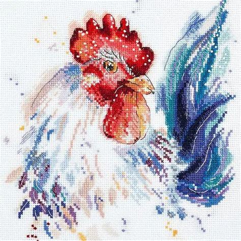 Colorful Roosters Cross stitch pattern design | Rooster cross stitch ...